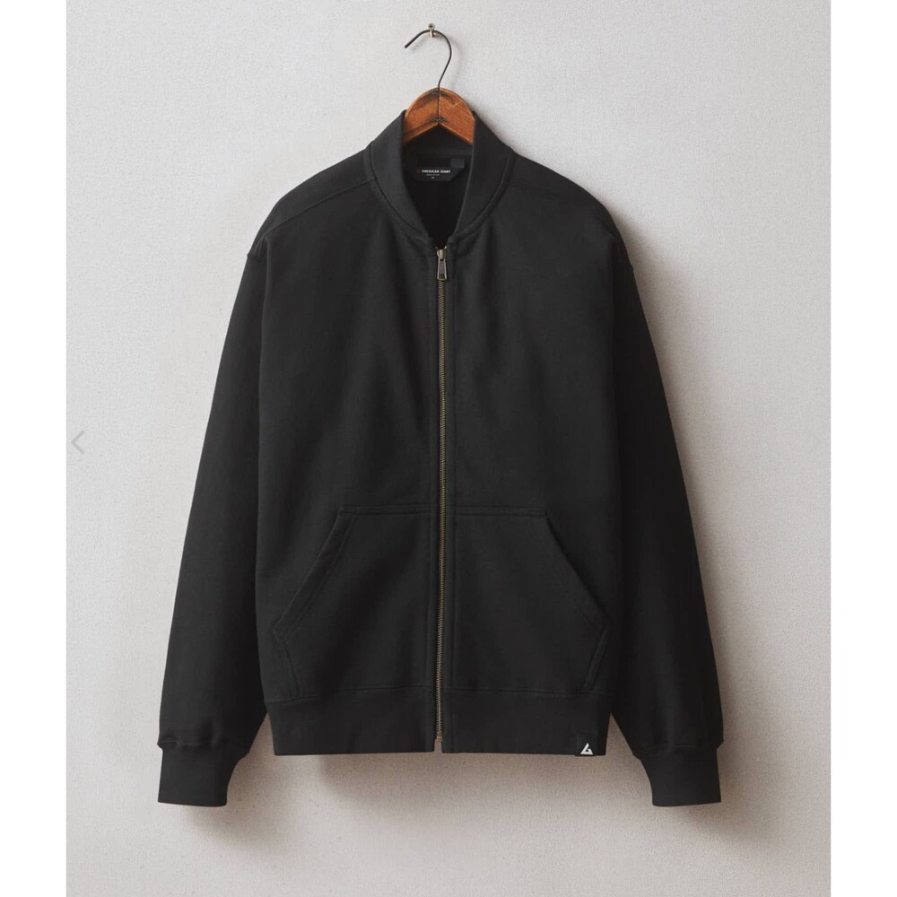 American Giant Jacket Mens Large Black Bomber Full Zip Heavyweight Pockets NEW